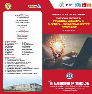 Department of Electrical and Electronics Engineering, organizing 3rd National Conference on NCISEES’20, on 18th  March, 2020.