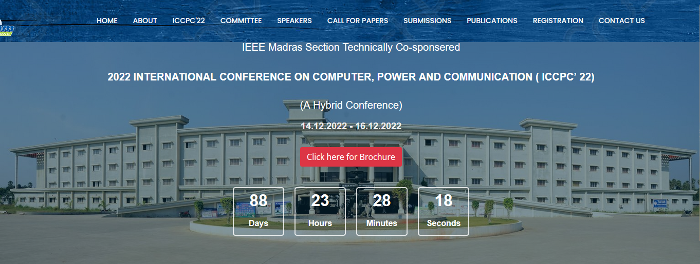 International IEEE Conference of SIT, ICCPC'22 Sri Sairam Institute